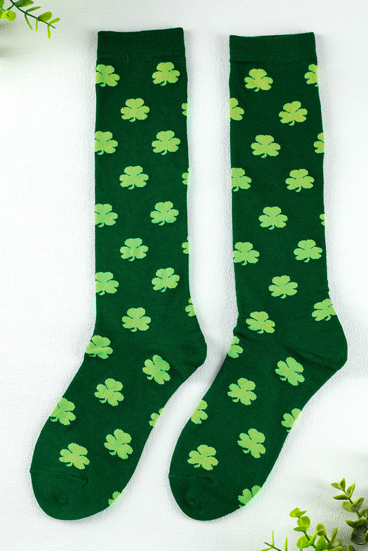 Dark Green St Patricks Clover Print Tube Socks