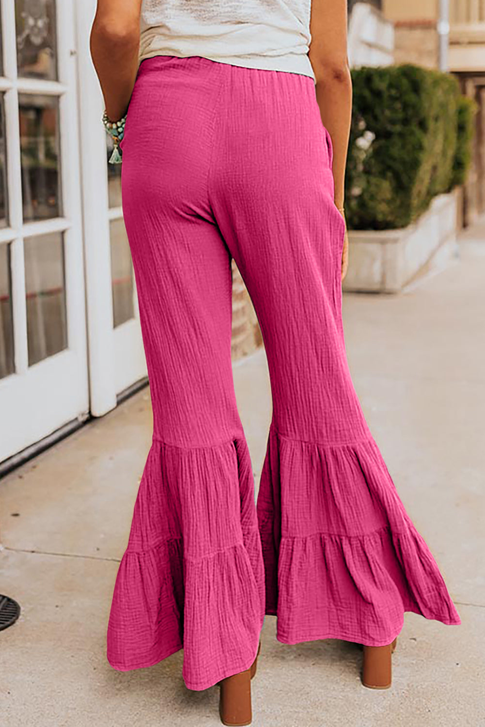 Cotton Ruffle Flare High Waisted Pants