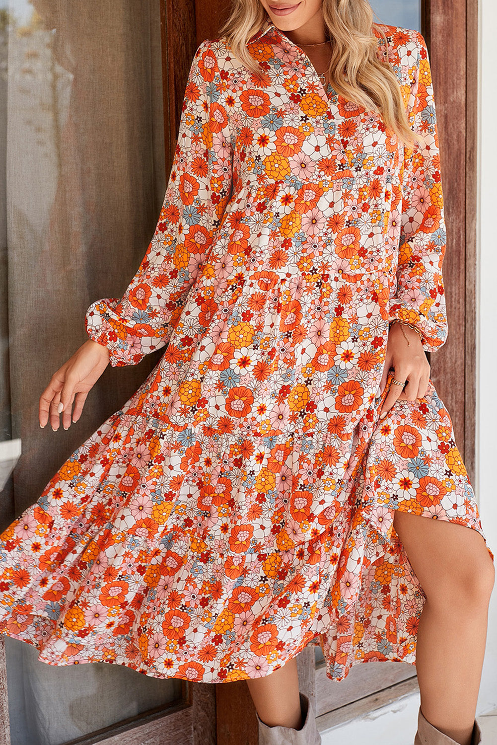 Boho Floral Long Sleeve Dress