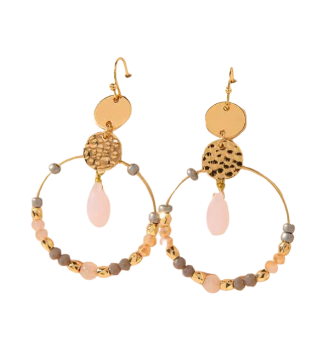 Round Gold Beaded Drop Earrings