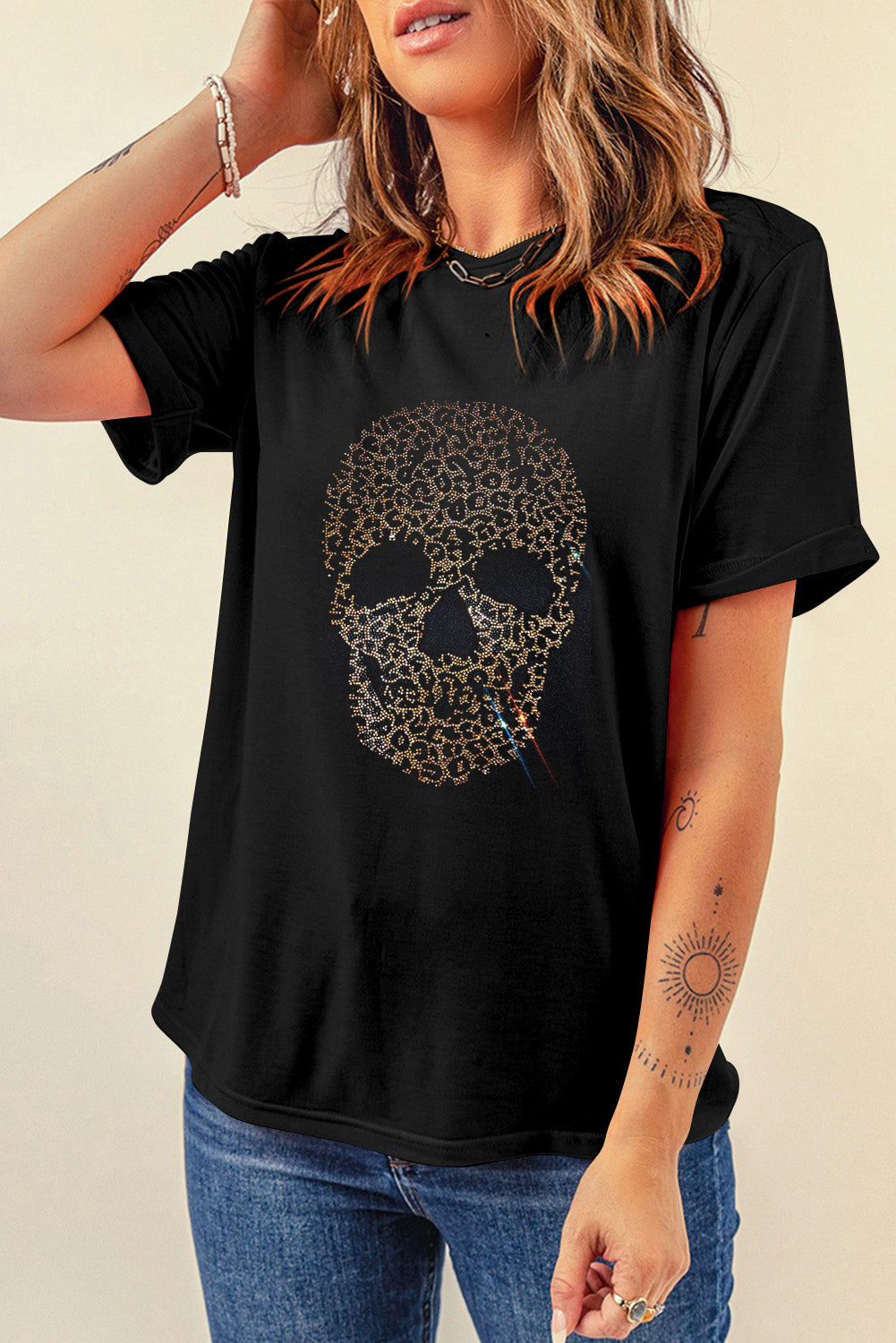 Rhinestone Jaguar Skull Shirt