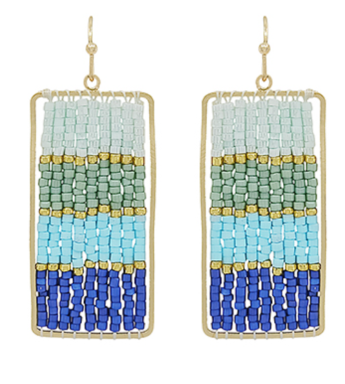 Rectangle Beaded Wire Earrings