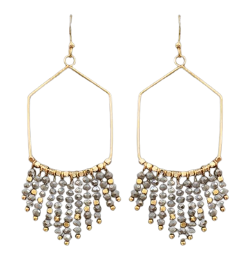 Beaded Fringe Pentagon Earrings