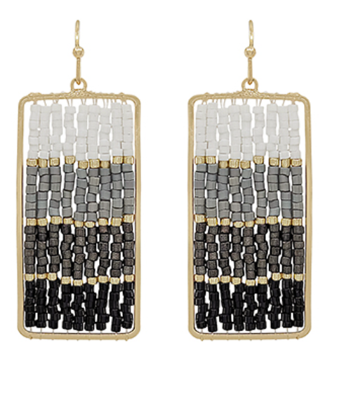 Rectangle Beaded Wire Earrings