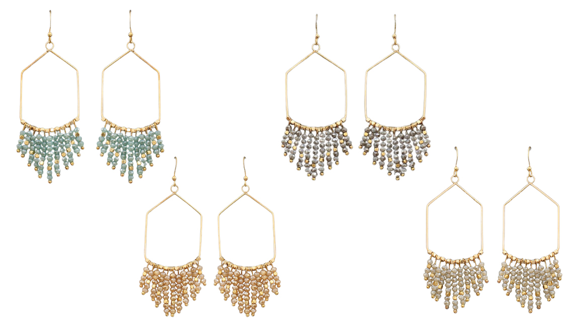 Beaded Fringe Pentagon Earrings