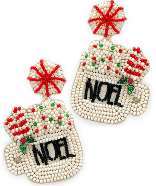 Christmas Beaded NOEL Mug Earrings