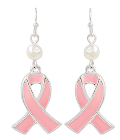 Pink Ribbon & Pearl Earrings