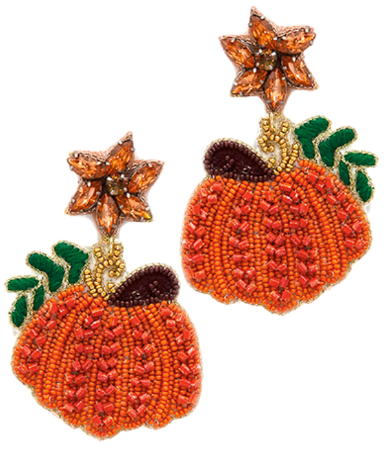 Pumpkin & Leaf Bead Earrings