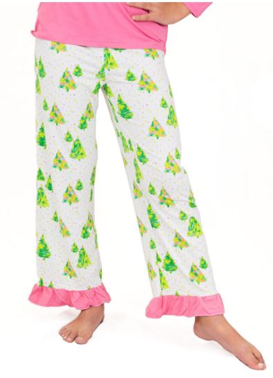 Gilr's Celebration Tree Ruffle Sleep Pants