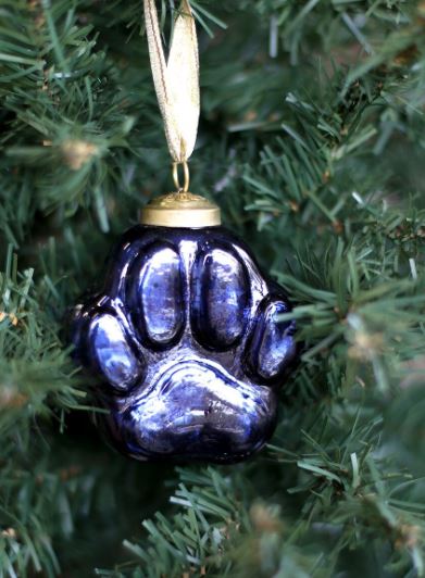 Jaguar Paw Glass Ornament Blue