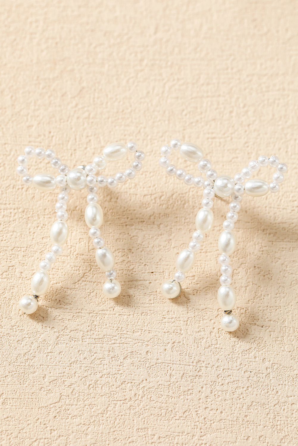 White Pearl Beaded Bowknot Shaped Drop Earrings