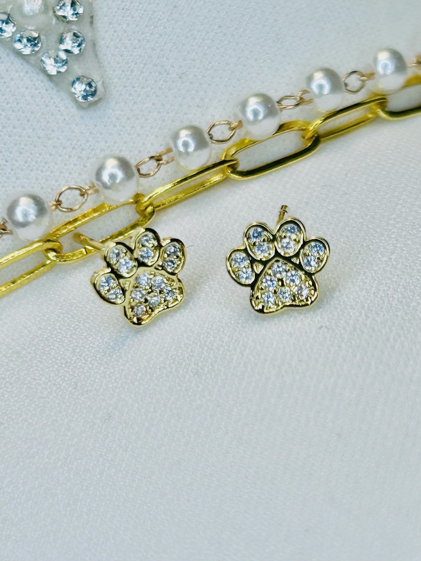 Paw Print CZ Studs