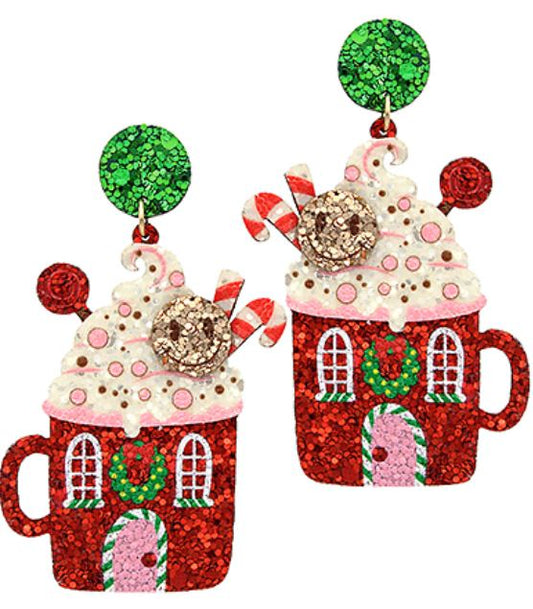 Christmas Hot Chocolate Glitter Earrings