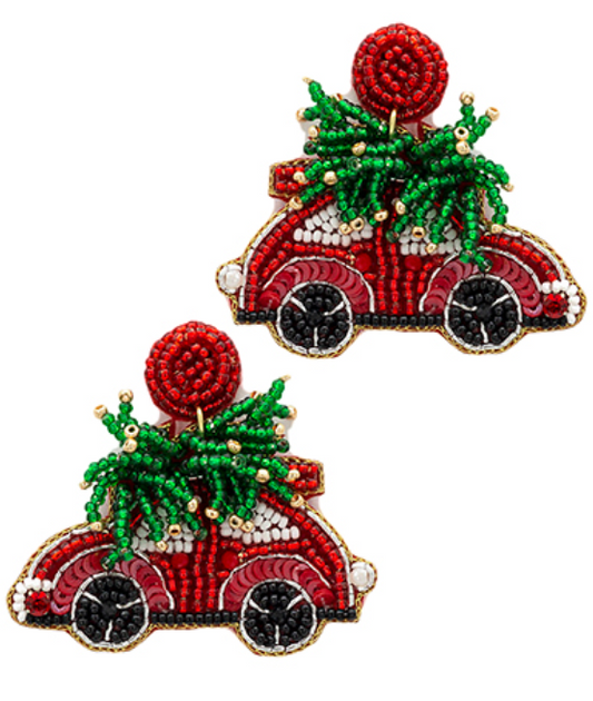 Christmas Car & Tree Beaded Earrings