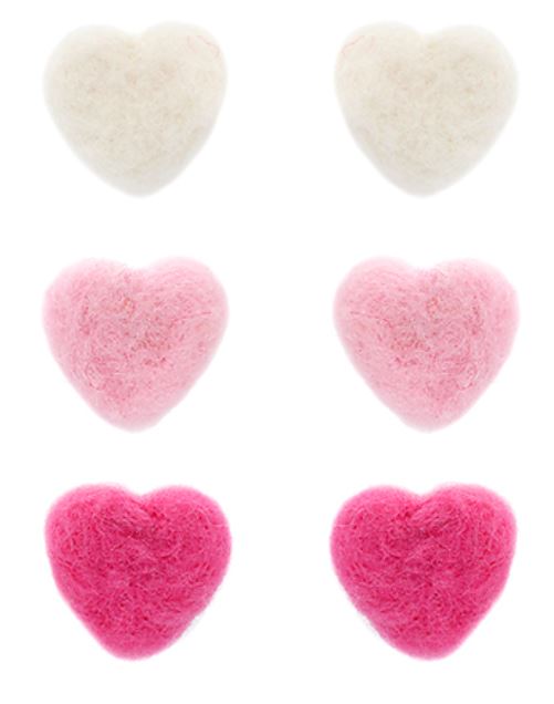 Valentine Set of 3 Fluffy Heart Studs