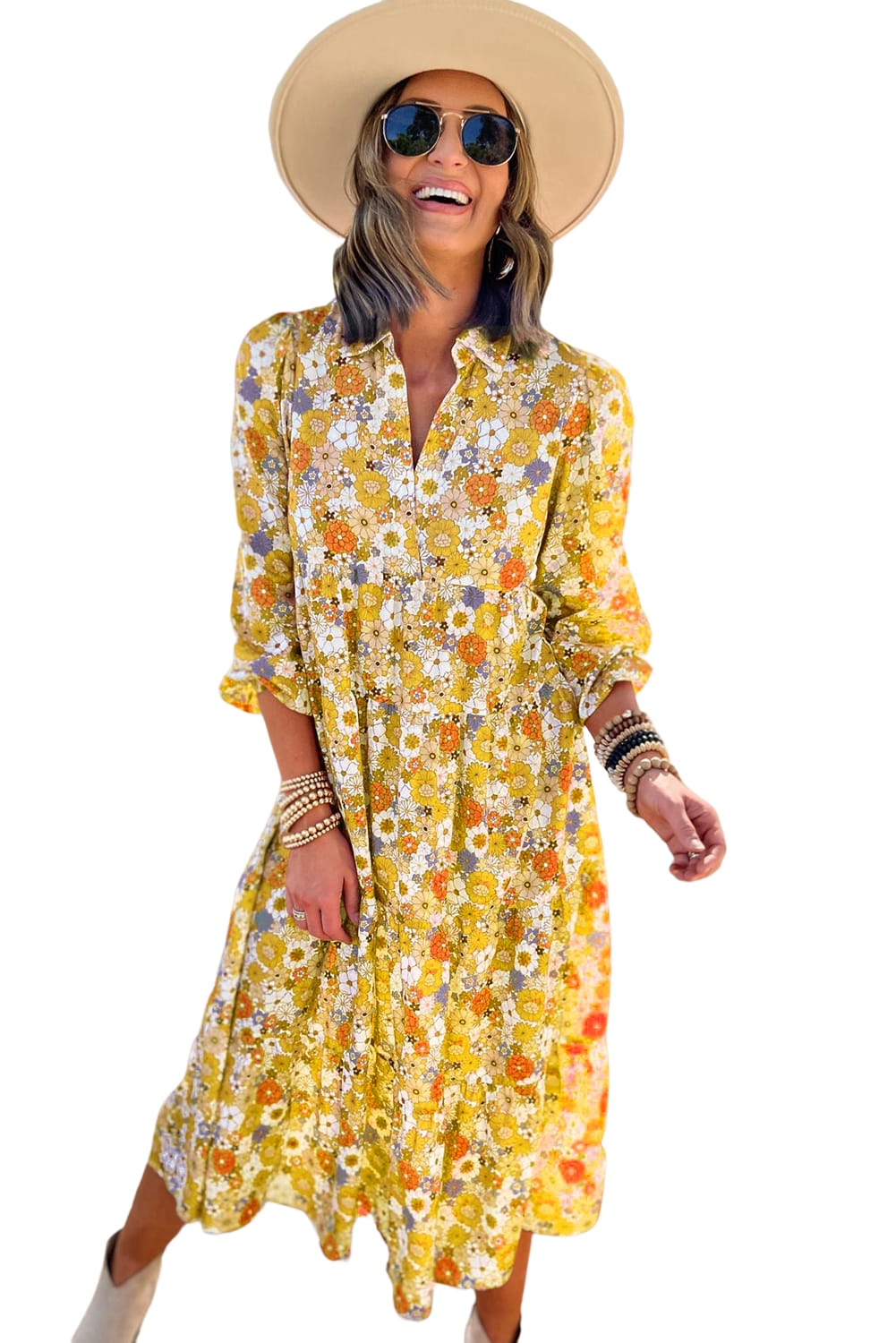 Boho Floral Long Sleeve Dress