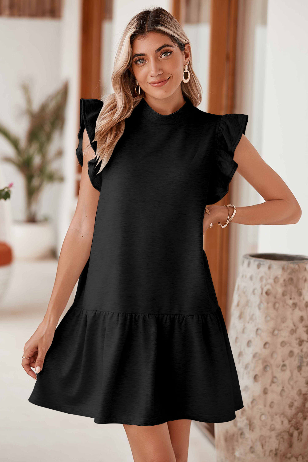 Ruffle Hem Mini Sweatshirt Dress