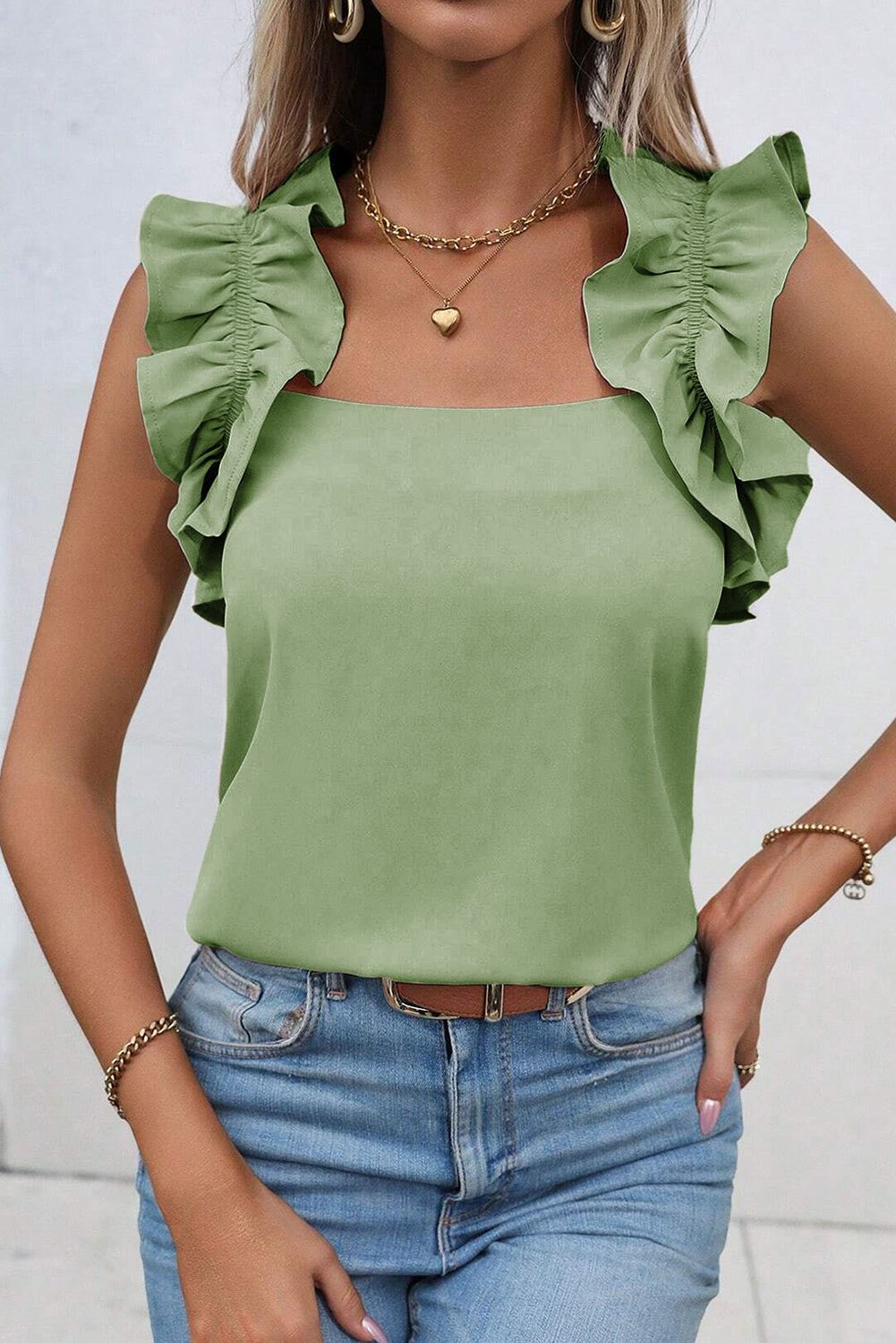 Ruffle Trim Sleeveless Blouse