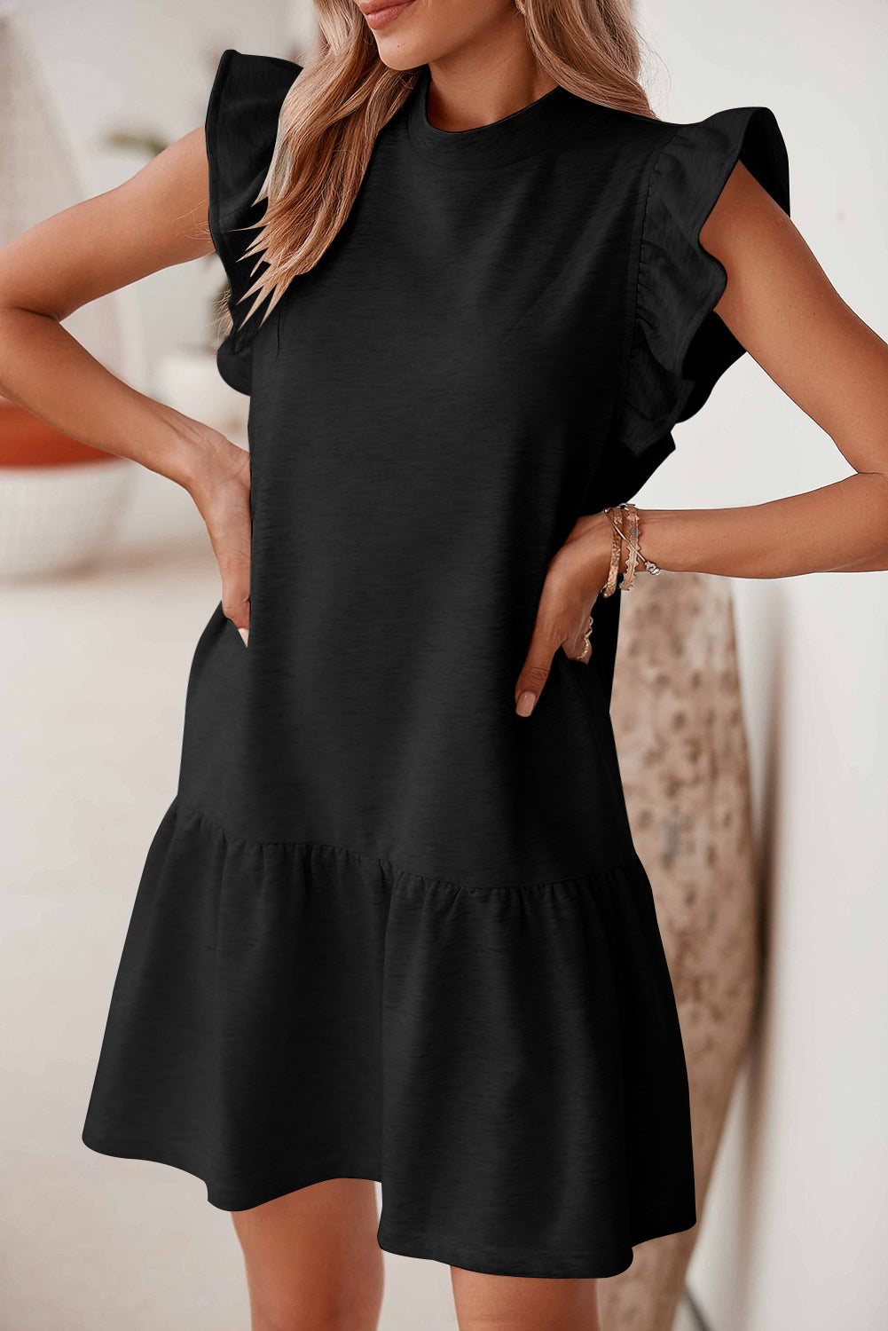 Ruffle Hem Mini Sweatshirt Dress