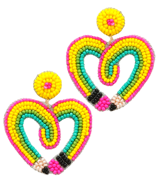 Pencil Heart Seed Bead Earrings