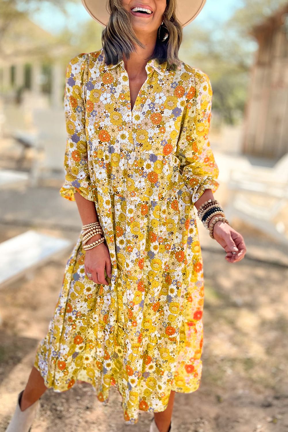 Boho Floral Long Sleeve Dress