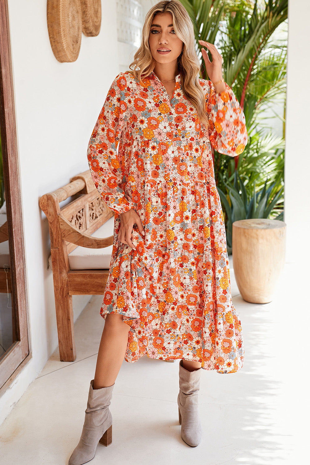 Boho Floral Long Sleeve Dress