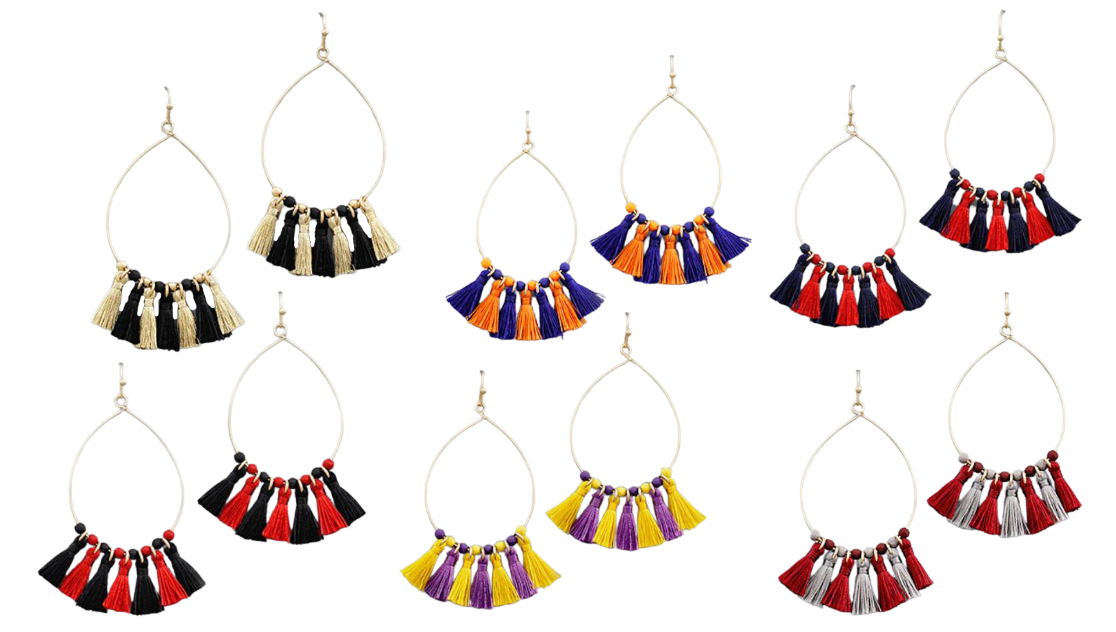 College Tassel & Bead Teardrop Earrings