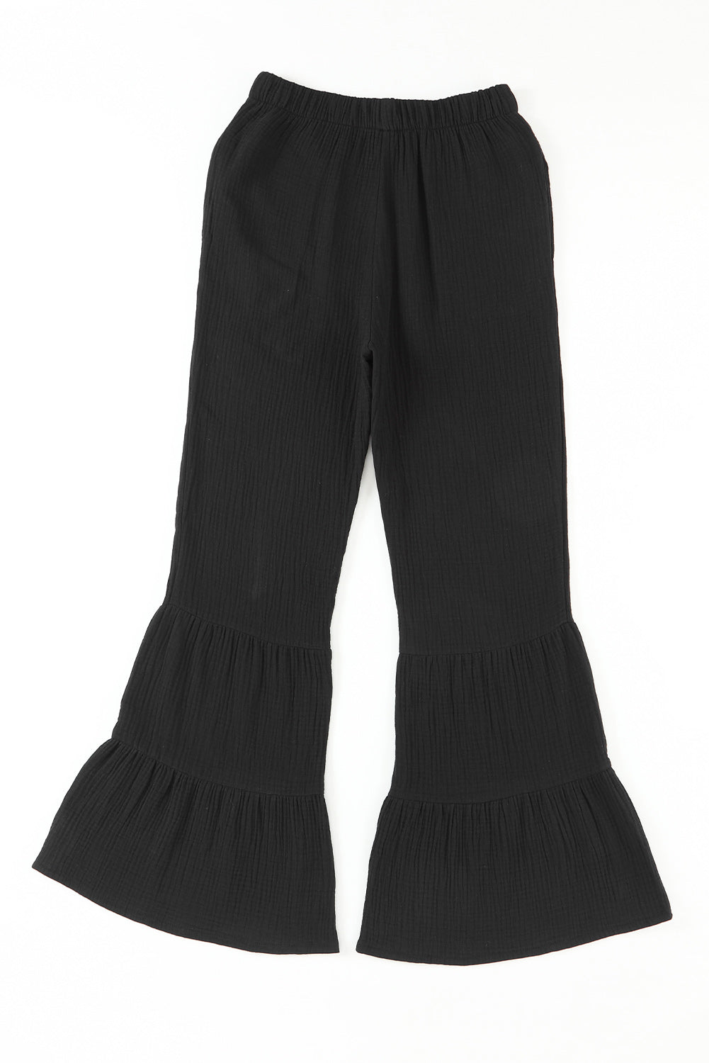 Cotton Ruffle Flare High Waisted Pants