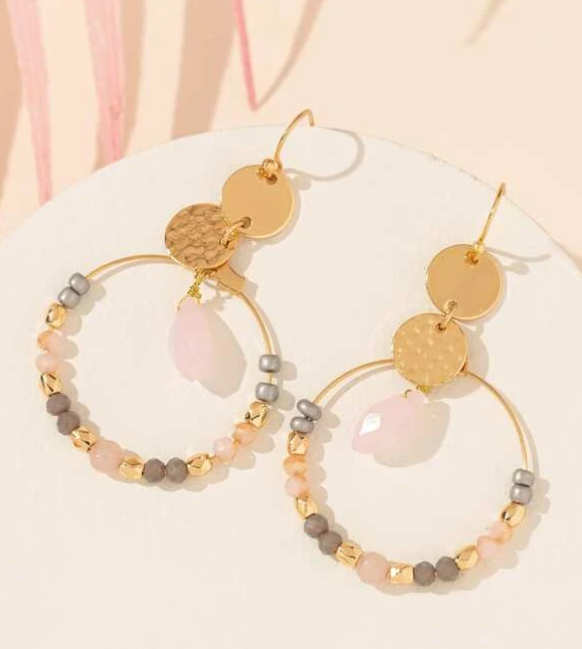 Round Gold Beaded Drop Earrings