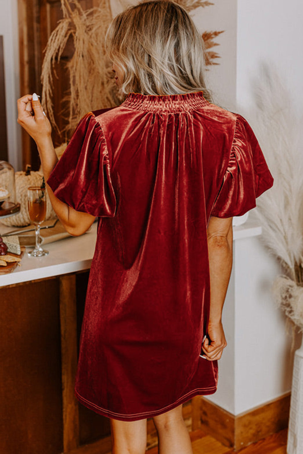 Velvet Smocked Mini Dress