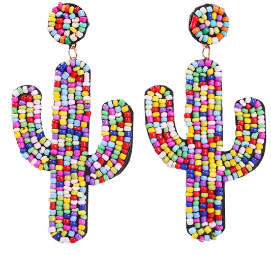 Handmade Cactus Beaded Earrings