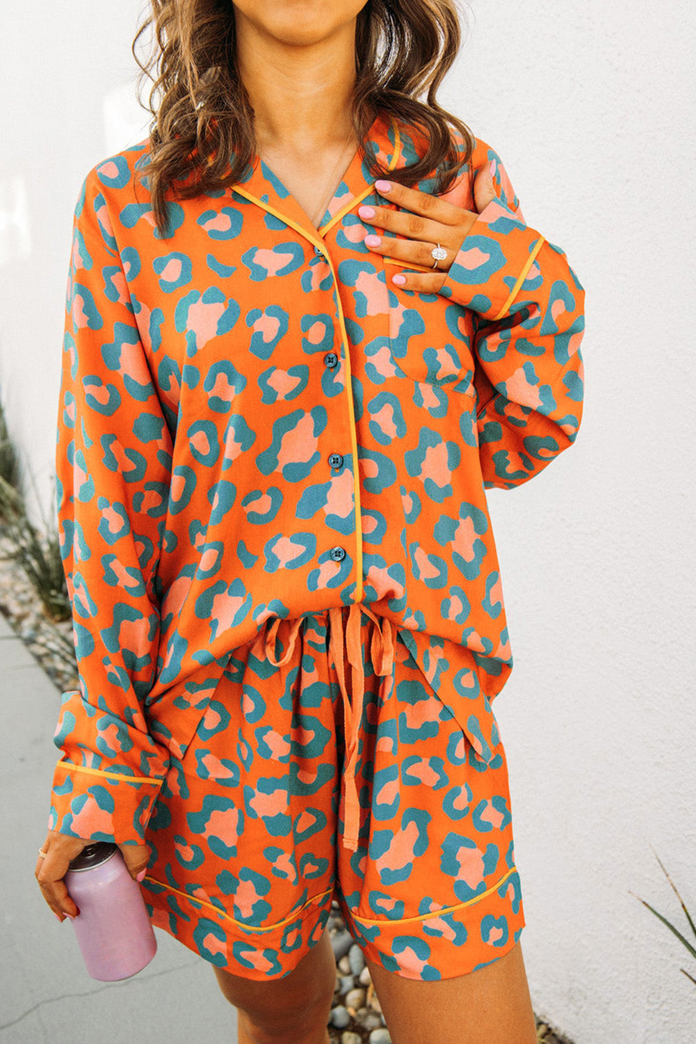 Orange Jaguar Print Long Sleeve Pajama Set