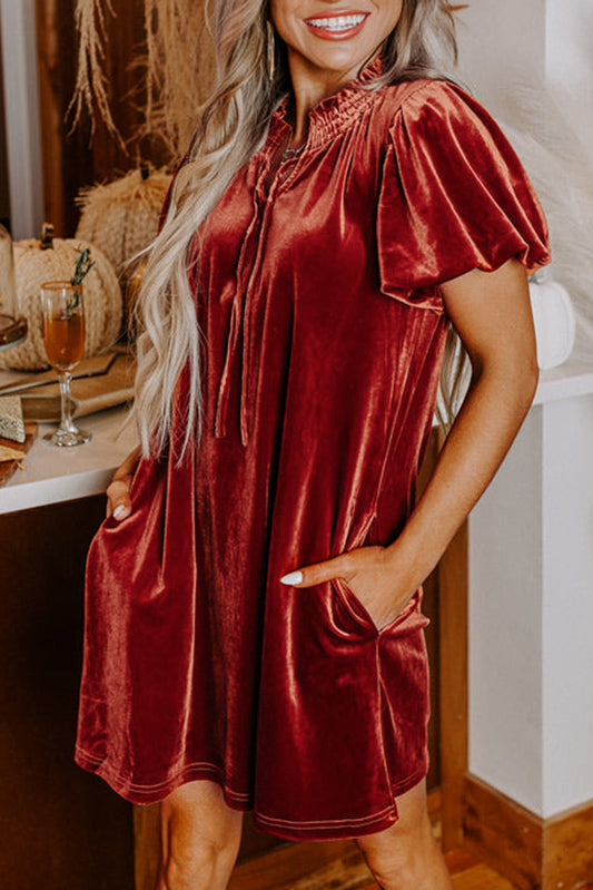 Velvet Smocked Mini Dress