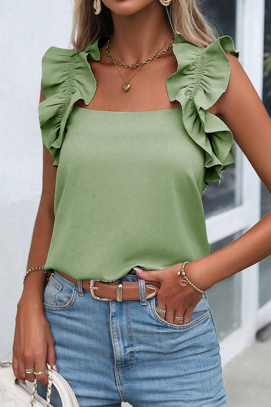 Ruffle Trim Sleeveless Blouse