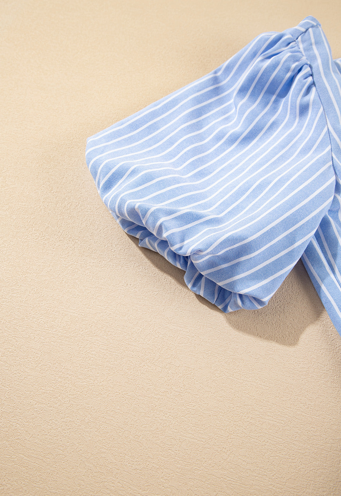 Sky Blue Striped Bow Tie Front Blouse and Drawstring Shorts Set