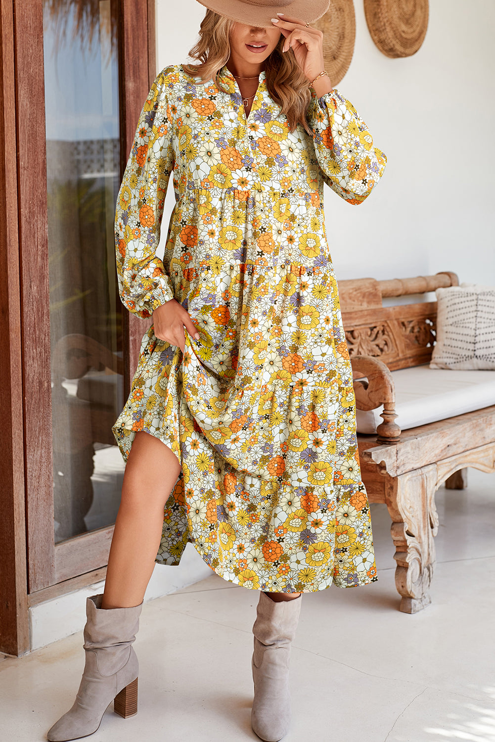 Boho Floral Long Sleeve Dress