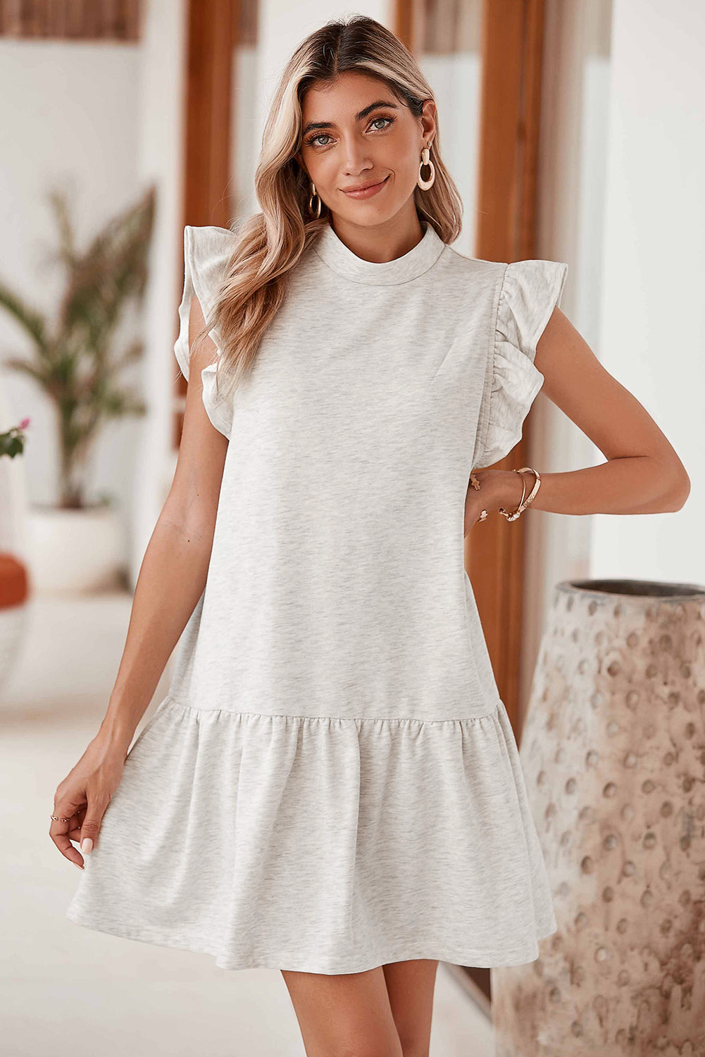 Ruffle Hem Mini Sweatshirt Dress