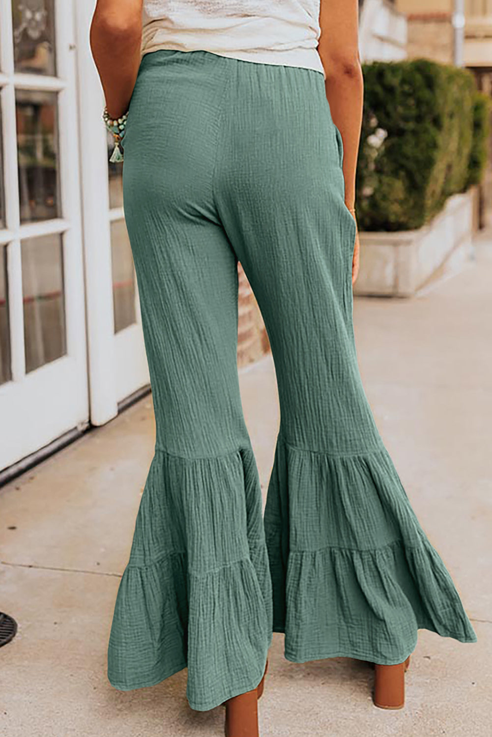 Cotton Ruffle Flare High Waisted Pants