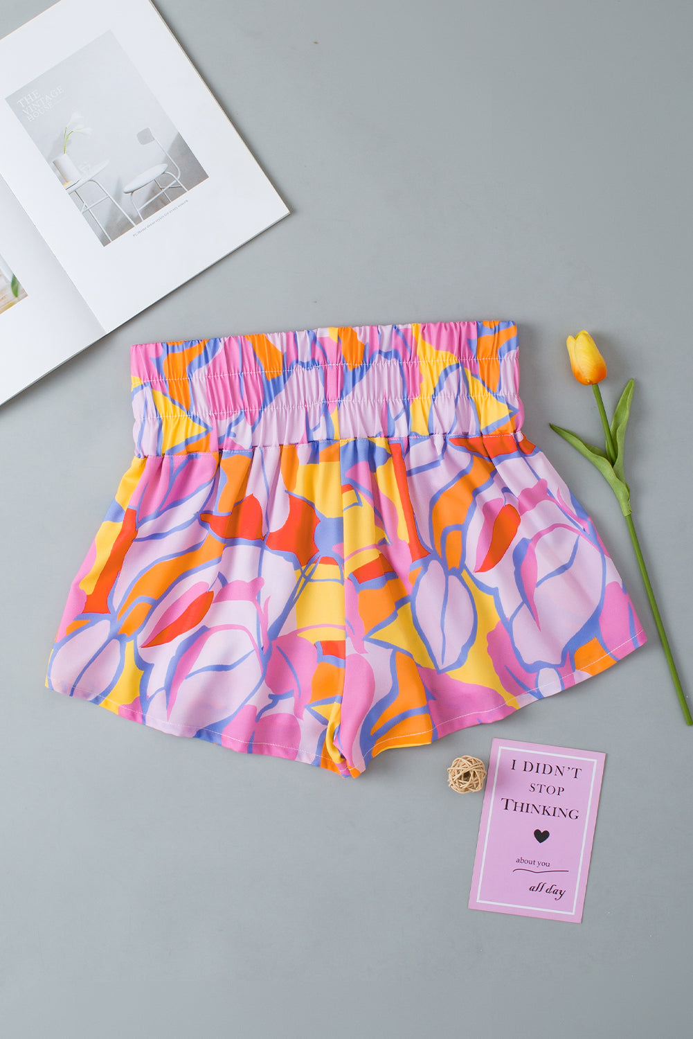 Abstract Smocked Waist Flared Shorts