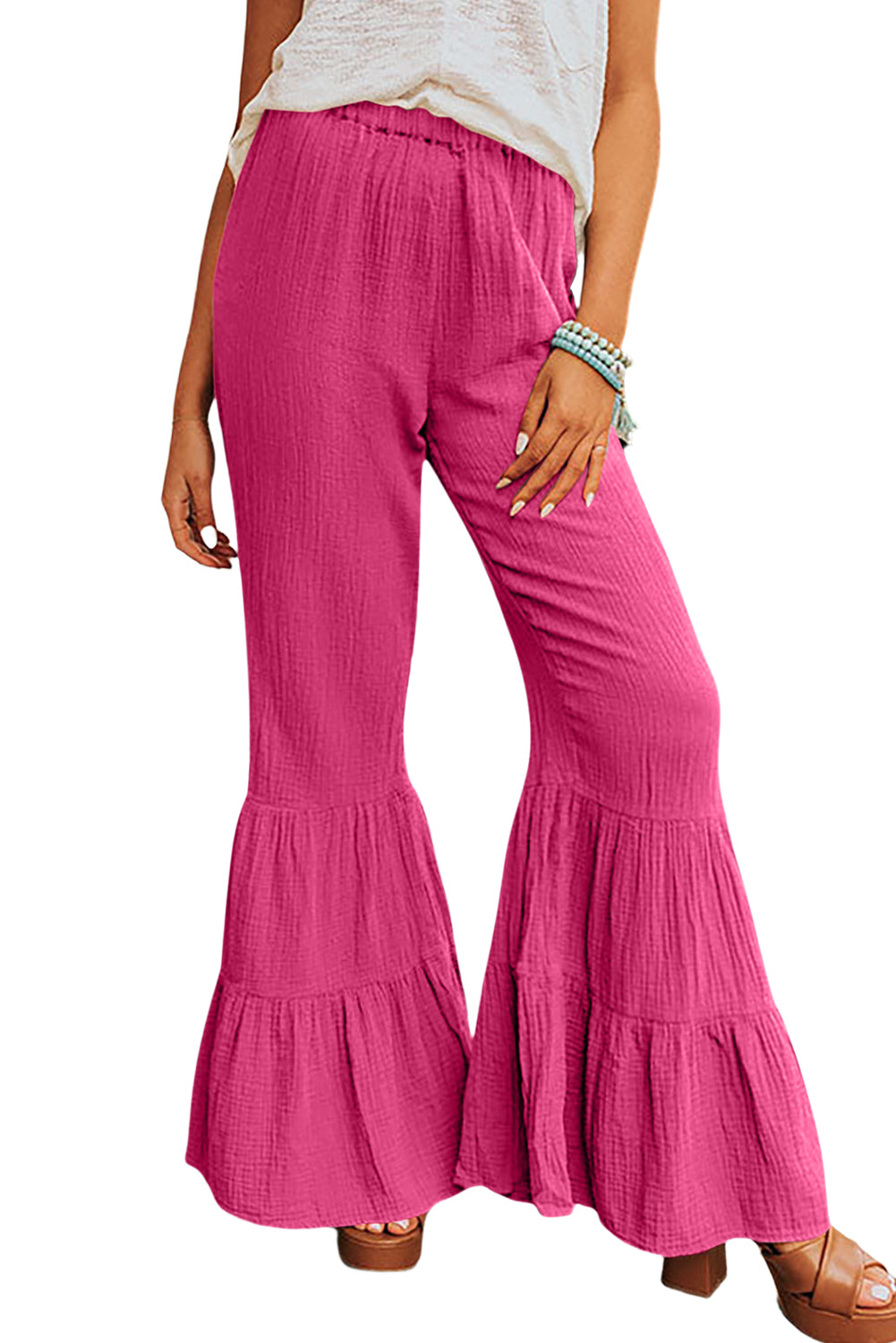 Cotton Ruffle Flare High Waisted Pants