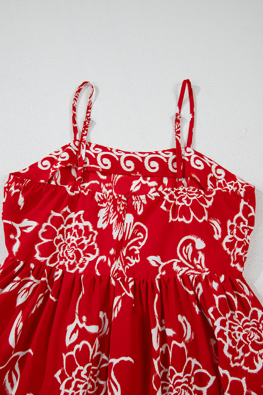 Red Floral Print Spaghetti Strap Empire Waist Maxi Dress