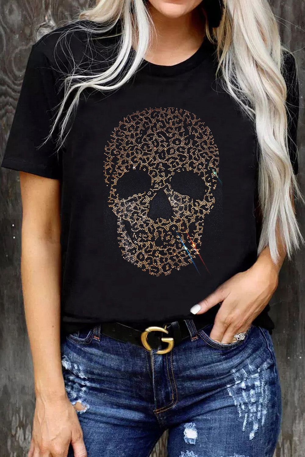 Rhinestone Jaguar Skull Shirt