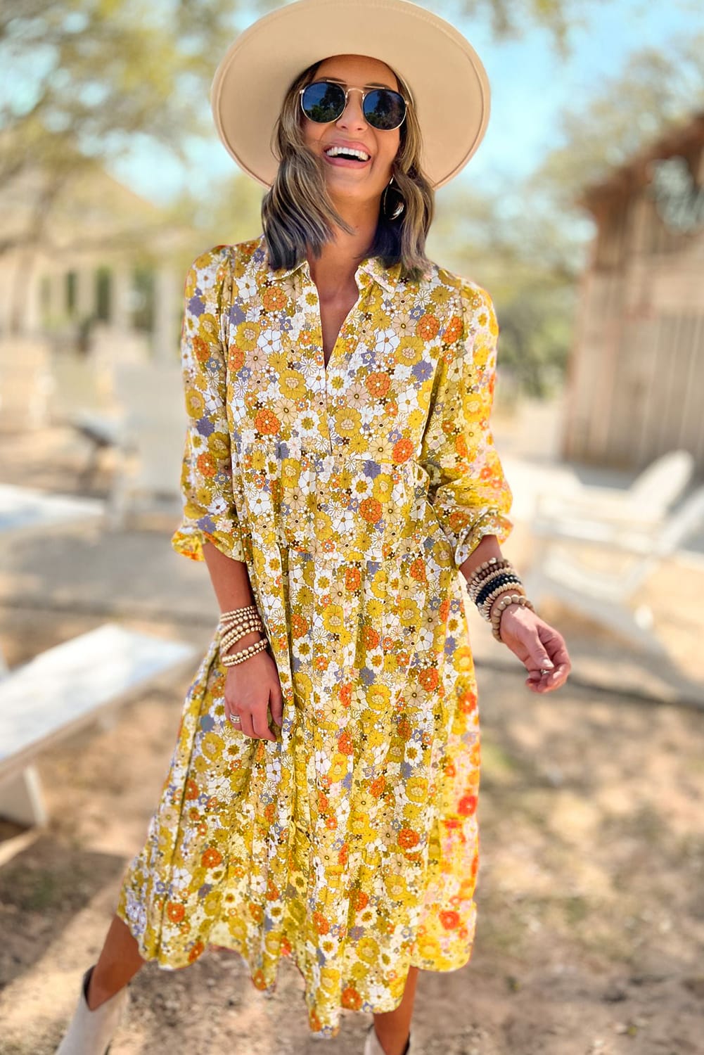 Boho Floral Long Sleeve Dress