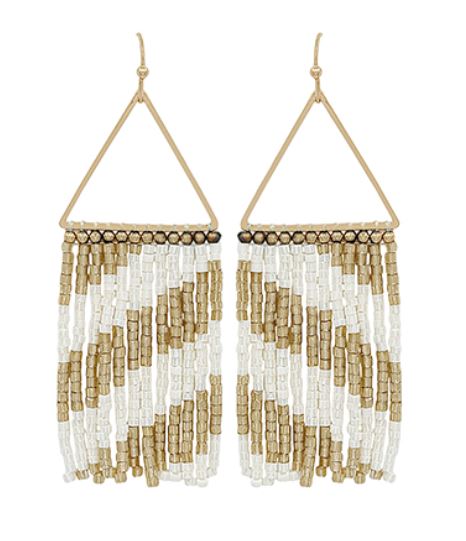 Triangle & Seed Bead Tassel Earrings