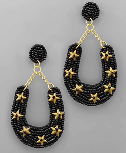 Star Studded Bead Horseshoe Earrings