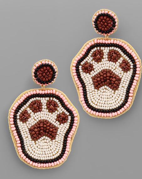 Mississippi State Paw Print Beaded Earrings