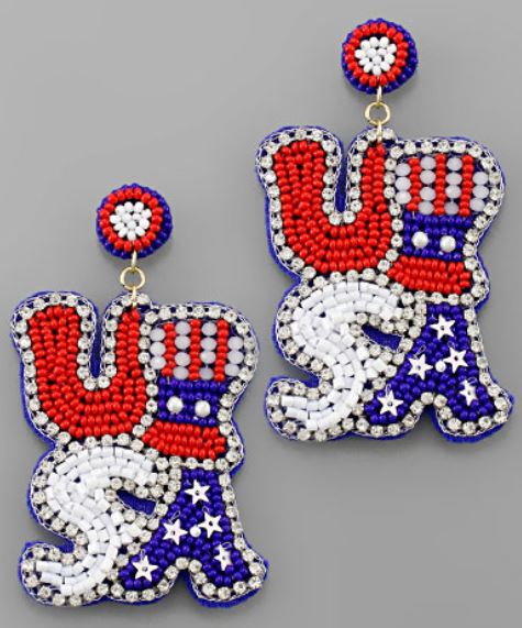 USA Flag Beads Earrings