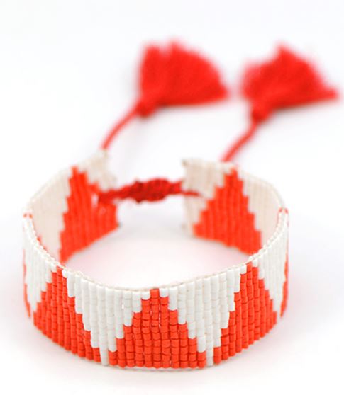 Triangle Orange and White Beaded Bracelet