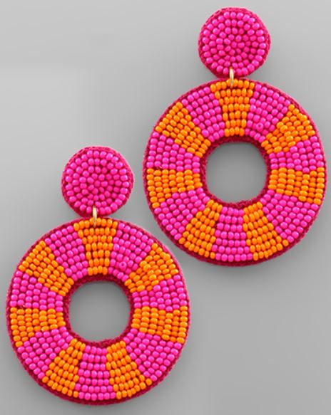 Stripe Pattern Circle Earrings