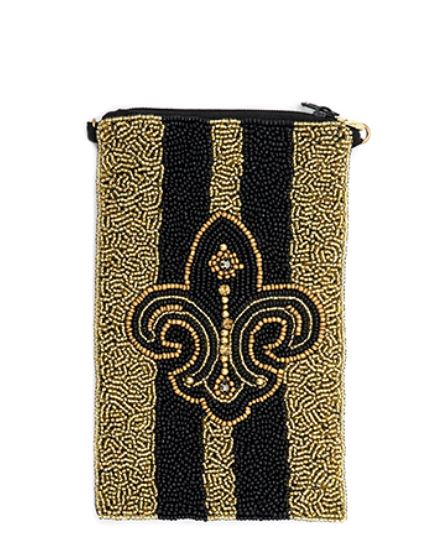 Saints Fleur De Lis Beaded Phone Crossbody